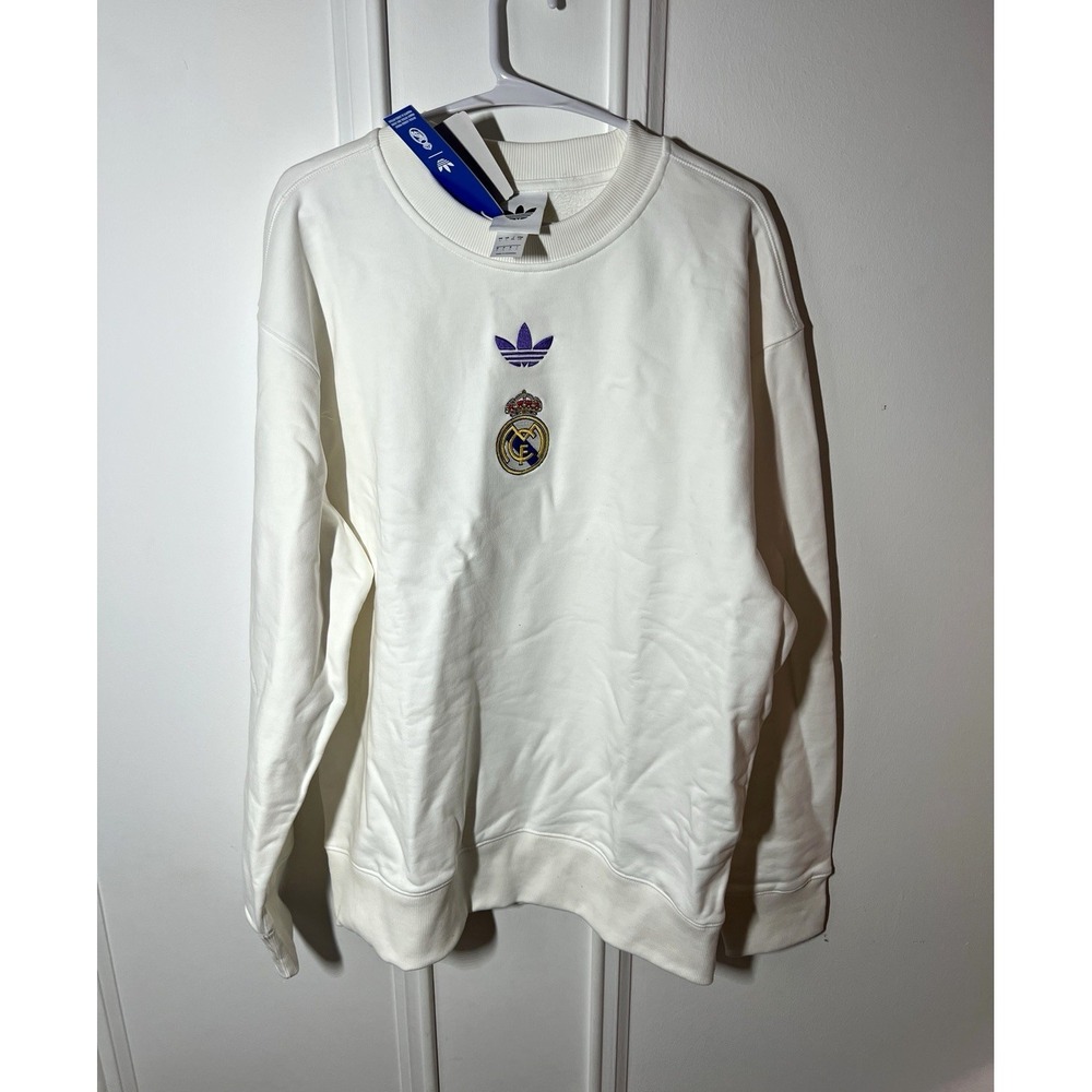 adidas Real Madrid 25/26 LFSTLR Crew Sweatshirt Mens Large White KC7789 NWT